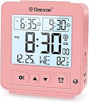 Vista 11 de Geevon Reloj despertador atómico de viaje con retroiluminación automática/8s, 2 ajustes de alarma, detección de temperatura, aumento de sonidos