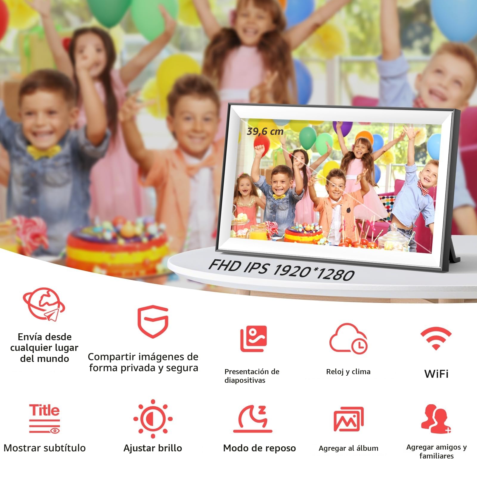 Hesmor Marco de Fotos Digital de 15,6'' WiFi FHD 1920 x 1080, Pantalla táctil IPS Marco de Fotos electrónico con 32 GB de Memoria, rotación automática, fácil Transferencia de Fotos vídeos a través