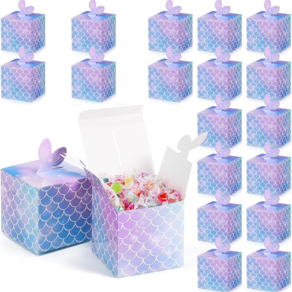 Zghhc Pudełka na cukierki syrenki, 20 sztuk, papierowe pudełka na prezenty, małe pudełka na cukierki, przekąski, na ślub, urodziny, baby shower, przyjęcie