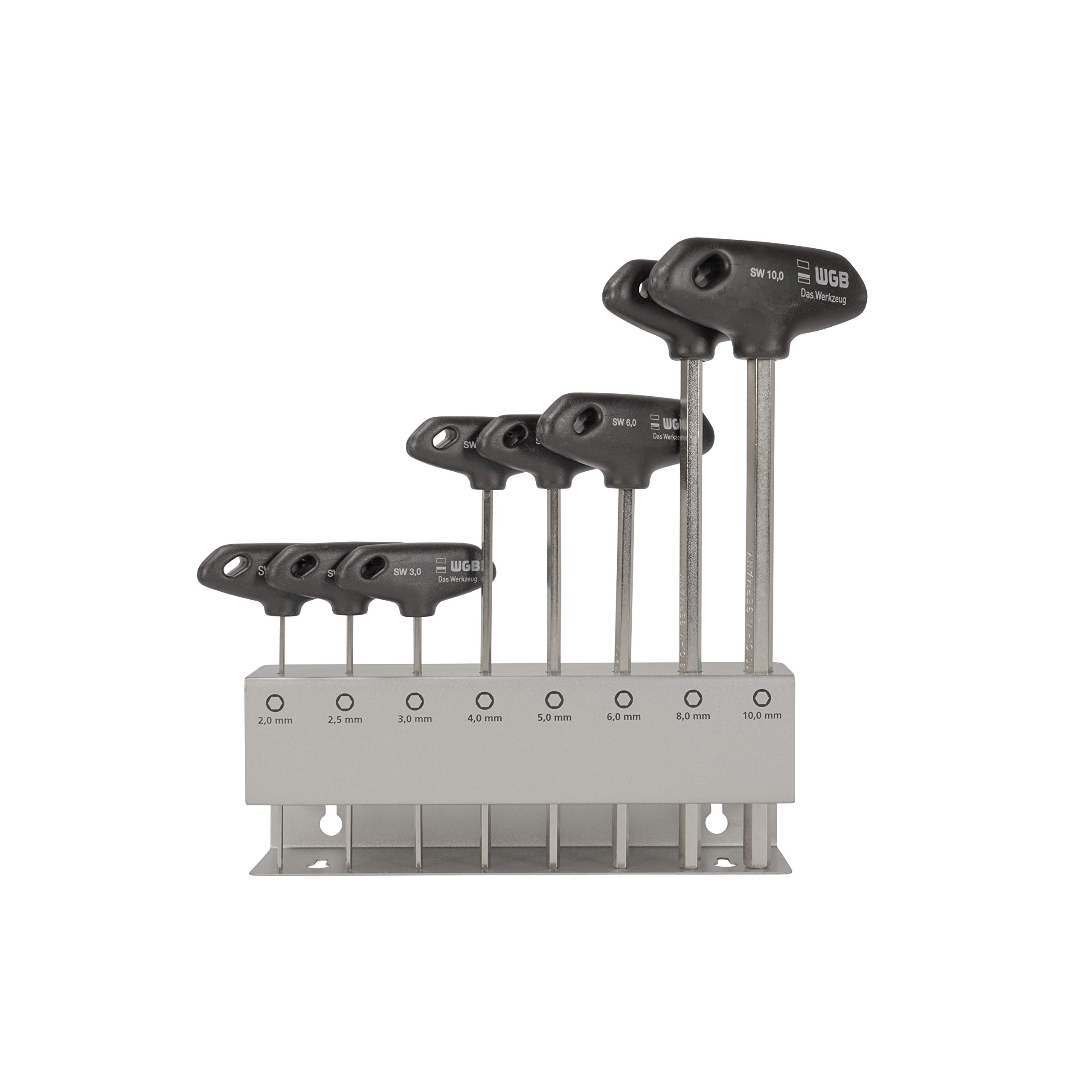 Set of hexagonal Allen wrench keys with a cross handle.