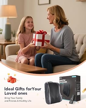 Boriwat Back Massager with Heat, Shiatsu 4D Kneading Rolling Up and Down Back Massage for Pain Relief Deep Tissue, Track-Guided Lower Back Massager for Lumbar, Shoulder, Gifts for Women Men Mom Dad