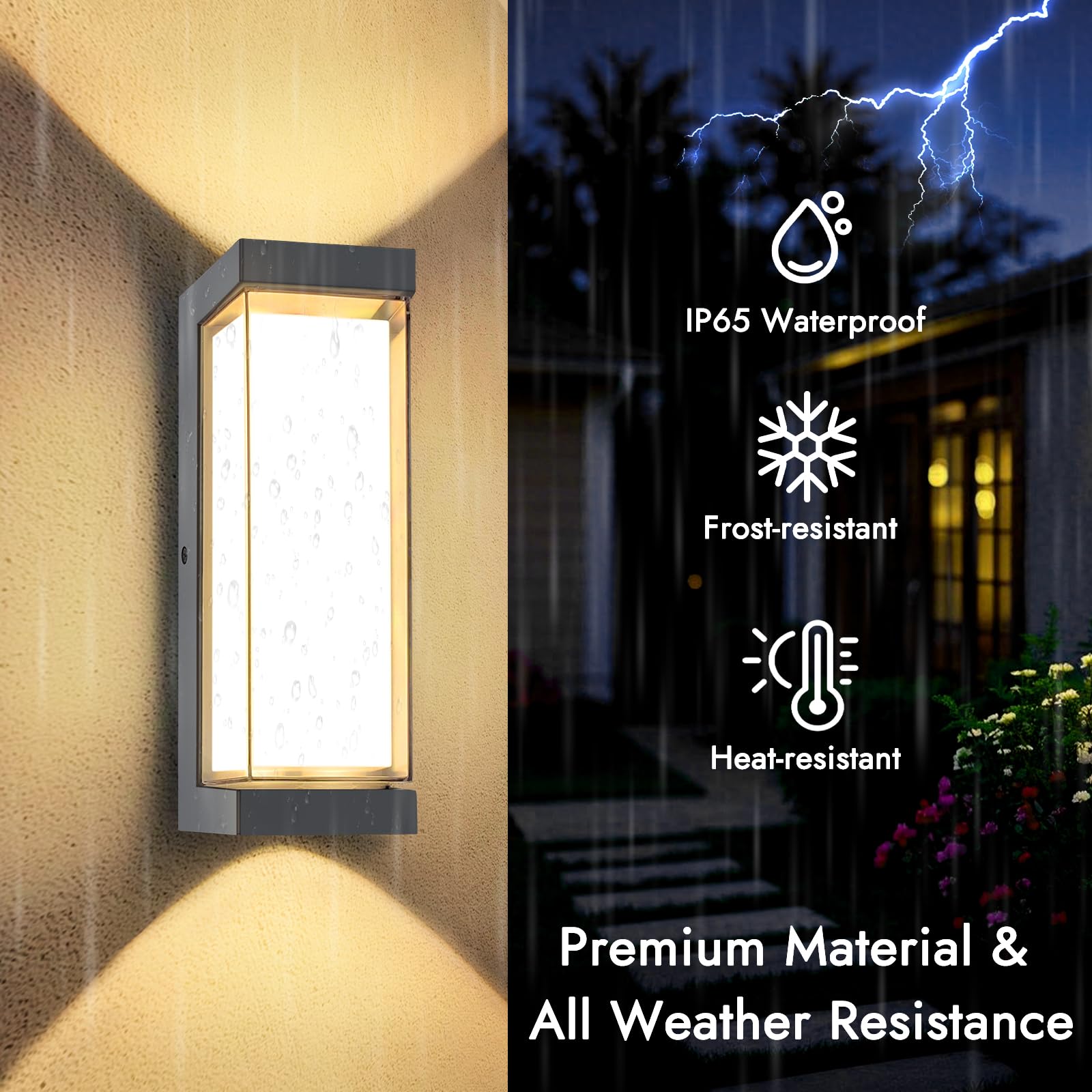 YindaLux 24W LED Apliques Pared Exterior Antracita, IP65 3000LM Luz de Interior/Exterior, 3000K Lámpara Moderna al Aire Libre, Luces de Pared de Aluminio para Terraza, Entrada, 2 Piezas