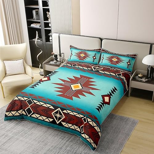 Miniatura 1 de Manfei Funda de edredón de algodón 100% natural con diseño geométrico del suroeste, funda de edredón nativa del suroeste, estilo bohemio, tribal