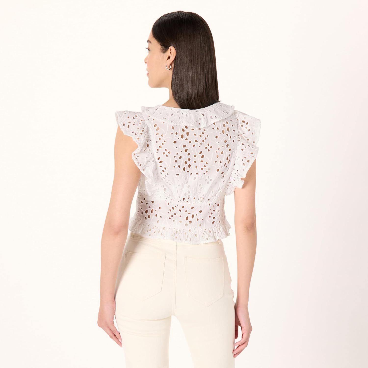 The Drop Womens Margo Tie Front Ruffle Detail Sleeveless Blouse - Image 2