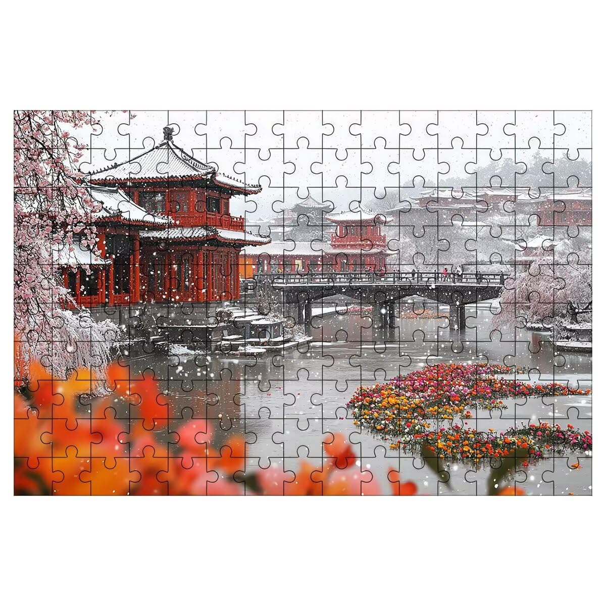 Zimowe puzzle 1500 elementów, japońskie puzzle, drewniane puzzle, 87 x 57