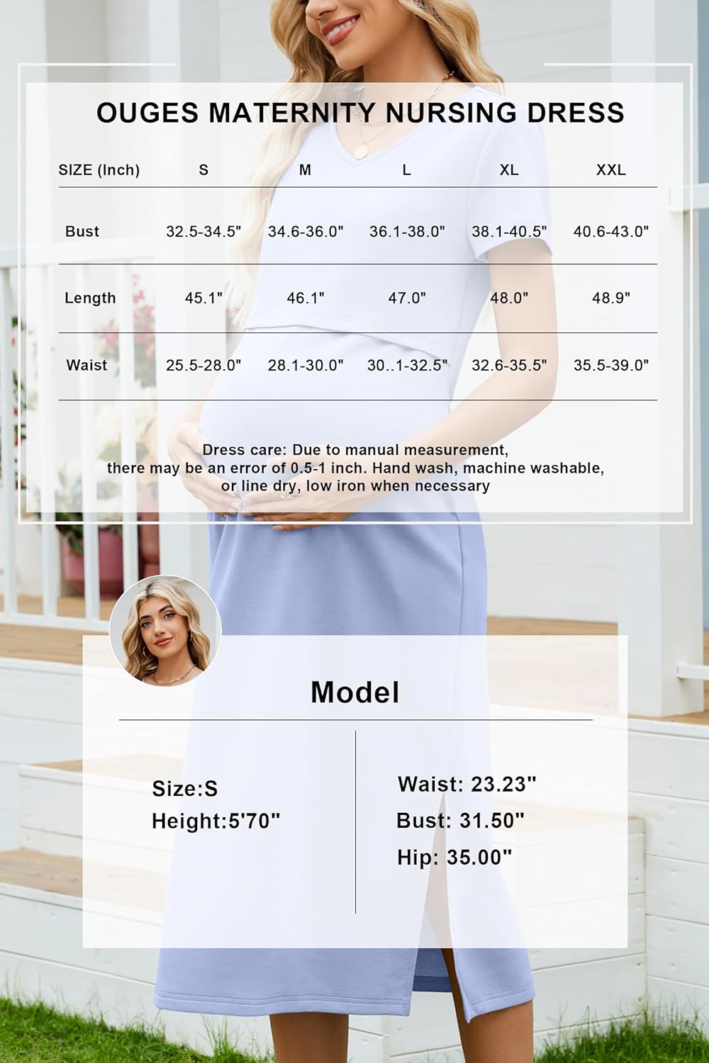OUGES Womens 2025 Summer Short Sleeve Maternity Nursing Dress V Neck Breastfeeding Split Pregnancy Clothes with Pockets - Image 7