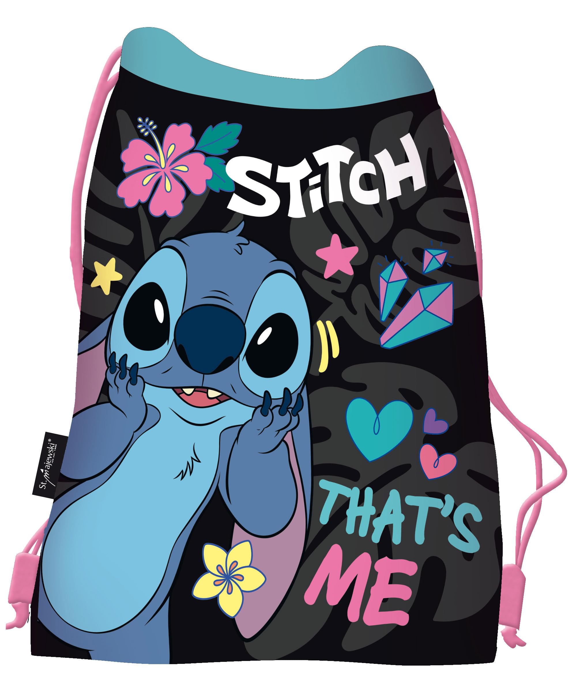 PASO - Schulranzen für Jungen und Mädchen, 6er-Set - Schul-Rucksack für Kinder mit Federmäppchen - Schuhbeutel Trinkflasche und Brotdose - Stitch Motiv - 1-3 Klasse
