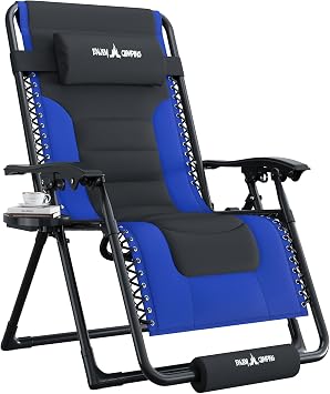 UDPATIO Oversized Zero Gravity Chair Outdoor Padding Folding Recliner | 30in Anti Gravity Patio Chairs Heavy-Duty Adjustable with Cup Holder, Foot Pad & Padded Headrest for Garden Indoor Black/Blue