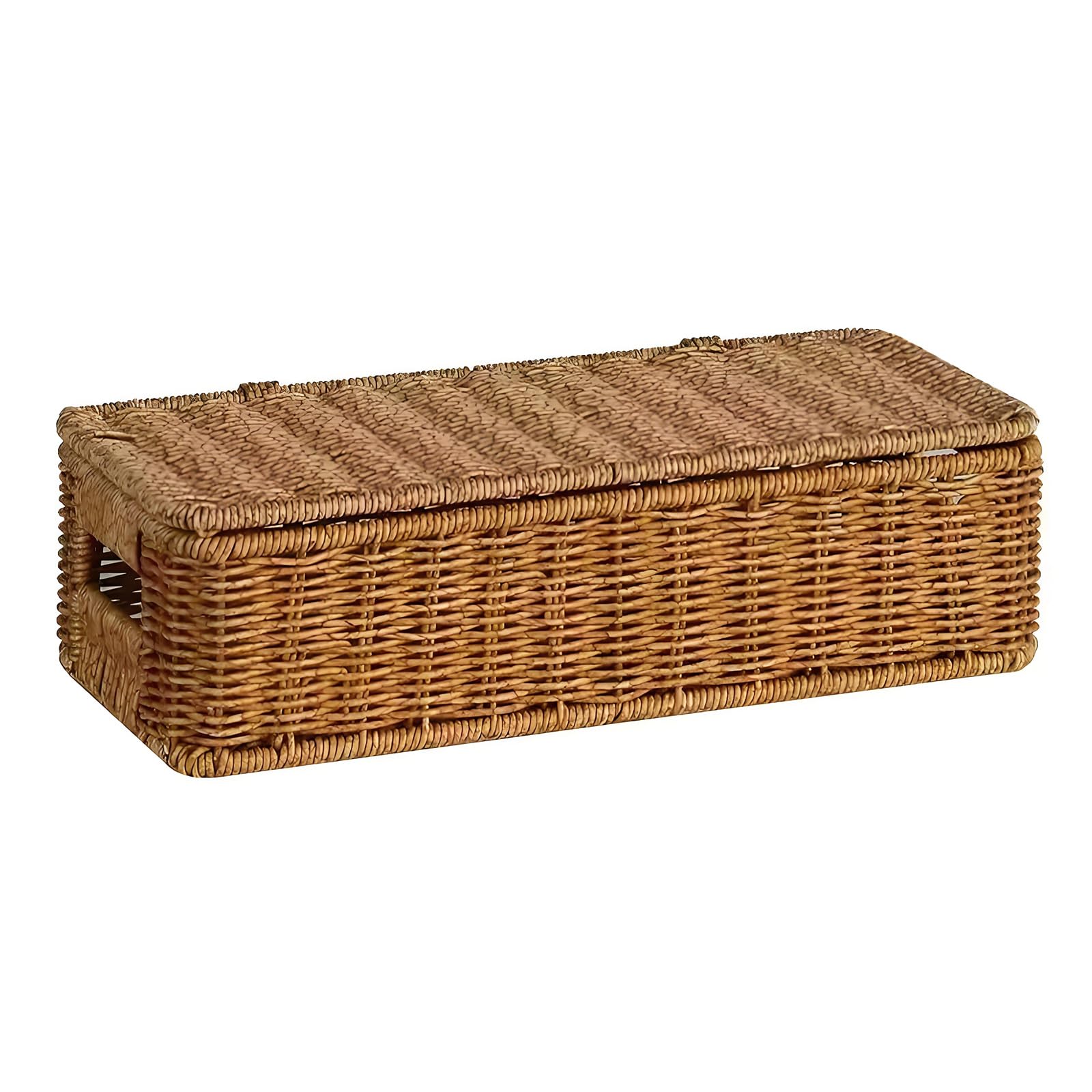 Whoasyst Modern Woven Plastomer Storage Crate with Top Perfect for Seasonal Clothes and Memories Safekeeping Storage Basket