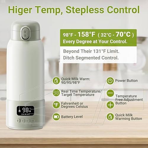 Miniatura 5 de Calentador de leche portátil, calentador de botellas de gran capacidad de 17 onzas para bebé, calentamiento rápido para leche materna, fórmula y