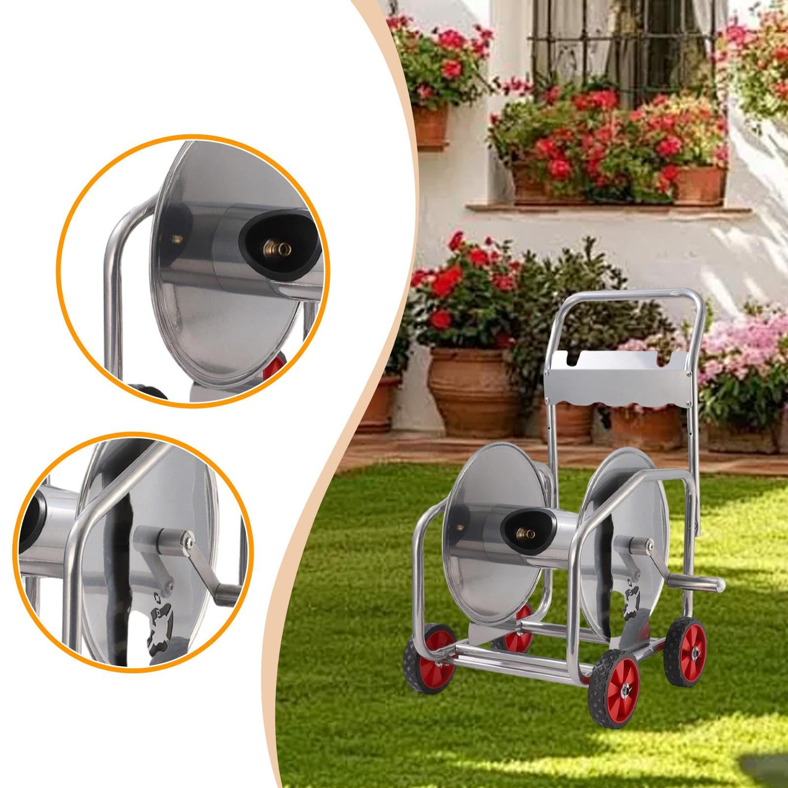 Avvolgitubo da Giardino su Carrello, Avvolgitubo da Giardino Industriale con Ruote, Supporto per Piantagione All'aperto, Mobile