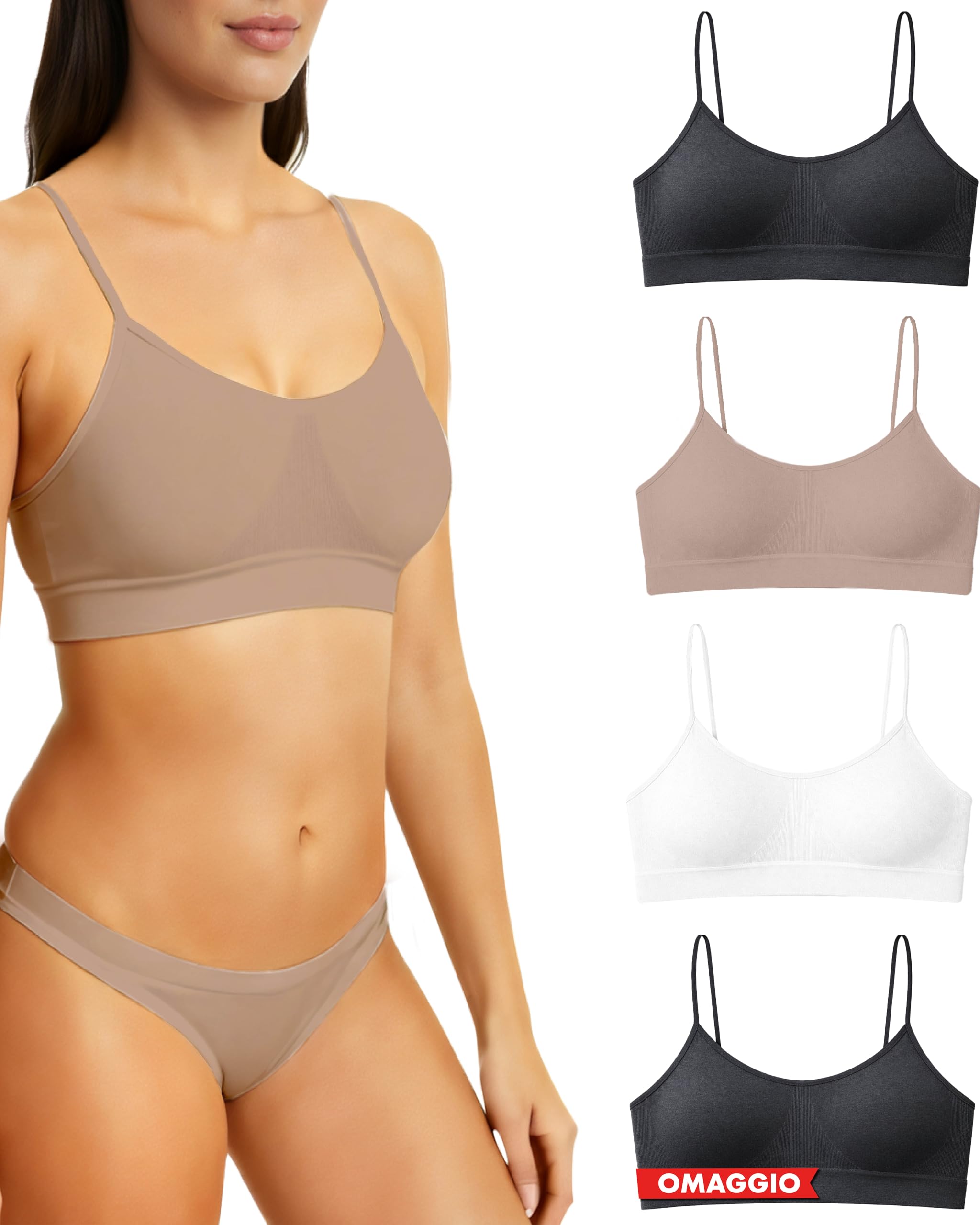 Risalti Reggiseno Senza Ferretto Spalla Stretta 3 pz - Bralette Donna Senza Cuciture ed Etichette, Reggiseno Donna in Microfibra Elasticizzata, Brassiere, Top Morbido, Intimo - Made in Italy