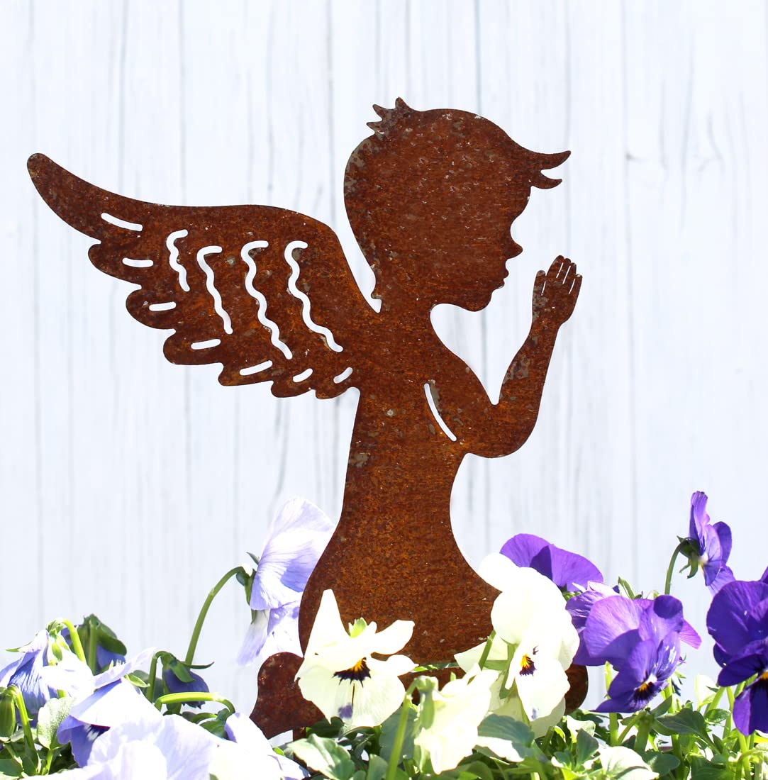 MOAZIFA Grabengel Mit Rostoptik - Wetterfeste Grabdekoration Als Bleibende Erinnerung Für Friedhof & Garten