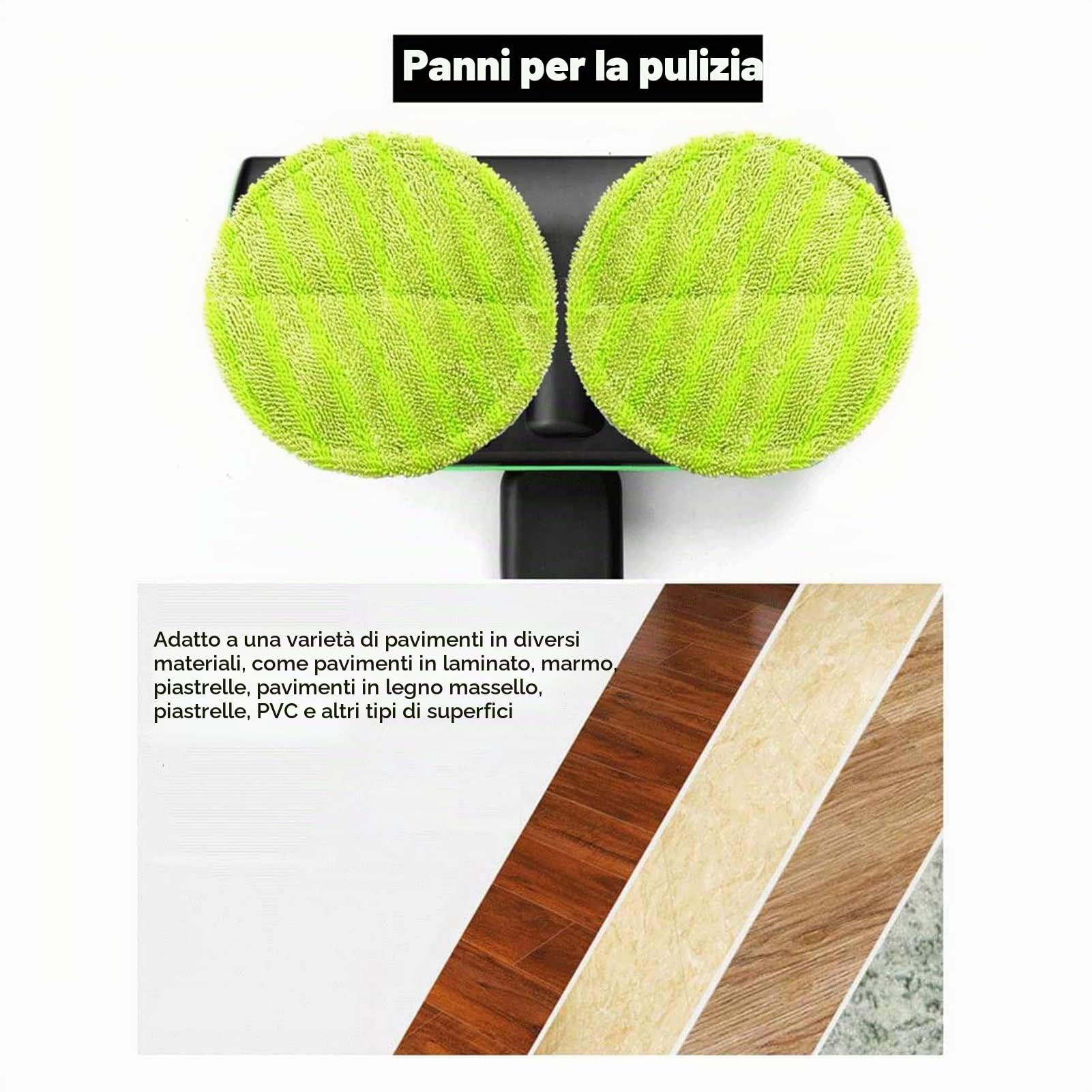 Mop Girevole Elettrico di Pulizia,Mop Spinning Ricaricabile,Lucidatrice per Pavimenti,Scopa Spazzatrice con 2 Panni in Microfibra e 2 Panni lucidanti per Pavimenti in Legno Duro