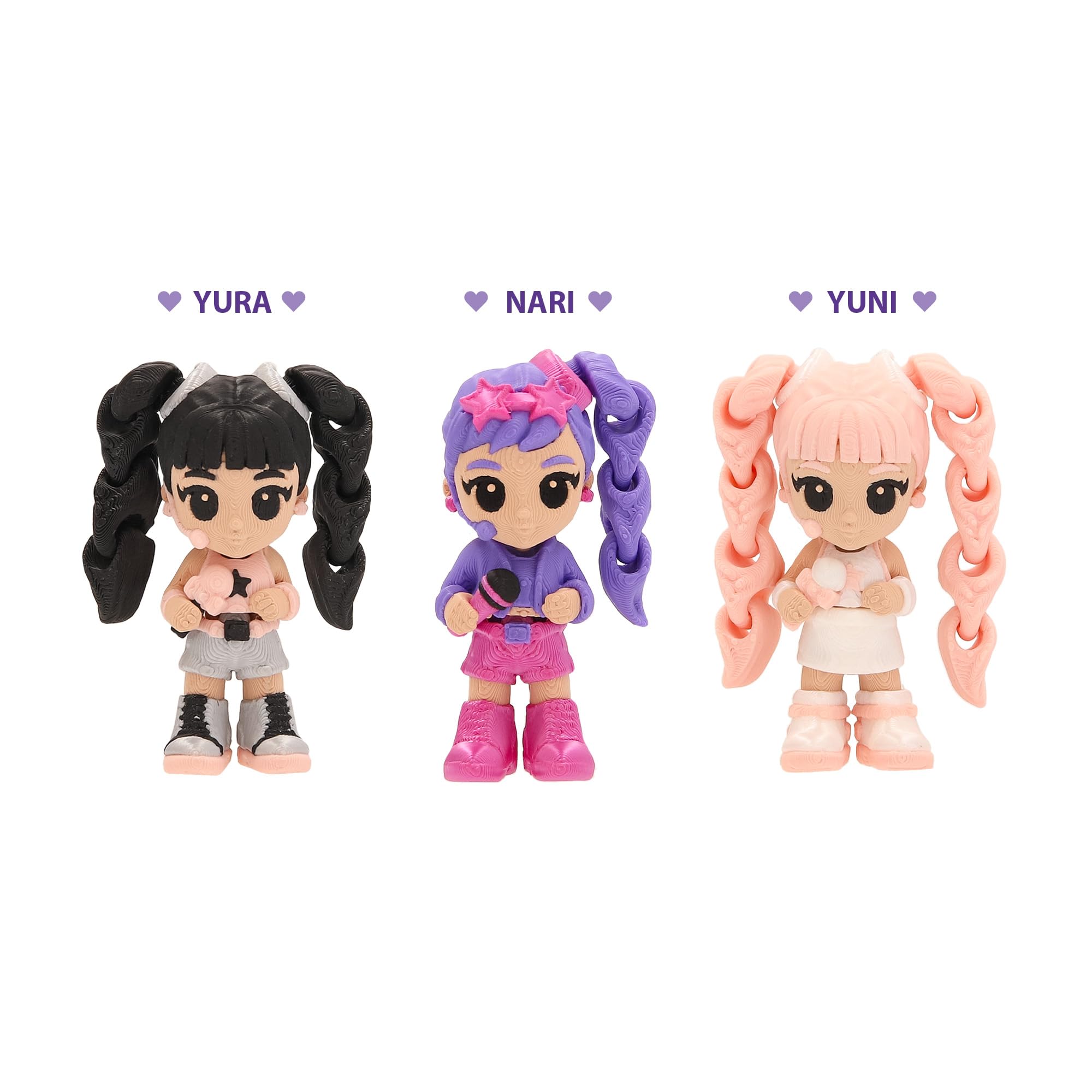 K-POP IDOL PALZ 3D Pack de 3 Yura, Nari, Yuni Figuras Coleccionables Altamente Articuladas con Cabello Intercambiable Juguete para Niños a Partir de 3 Años