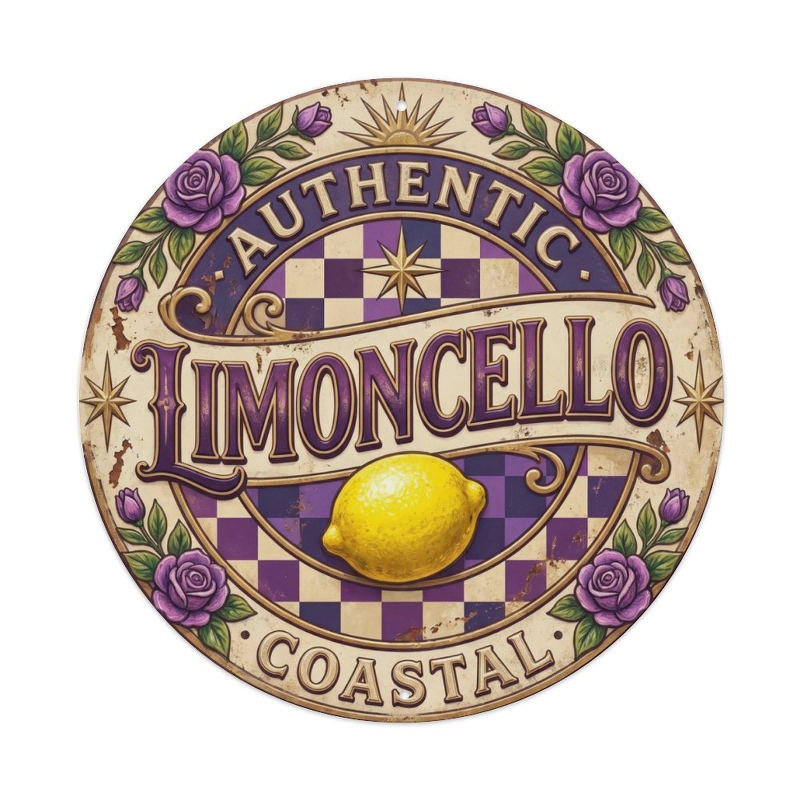 Authentic Limoncello Metal Tag Metal Tin Sign Plaque Wall Decor for Cafe, Club Bar, Office, Home Garden Round Metal Poster 8x8Inch