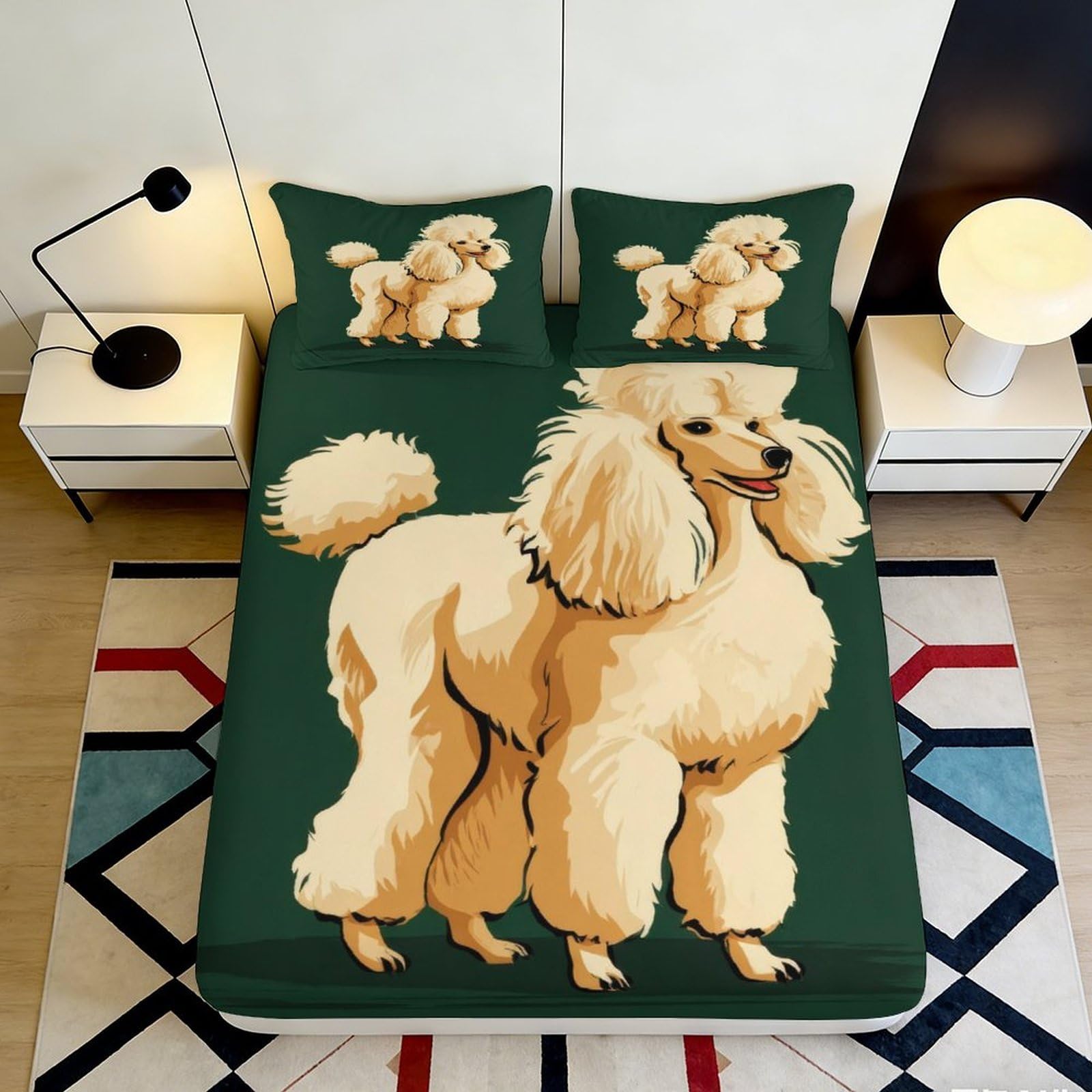 Pnayamiorkfel Style-5 3D Printed Apricot Poodle Fitted Sheet Microfiber Soft Breathable Dog Bed Cover For Bedroom Decor Dorm Mattress Protection 90X200x25cm