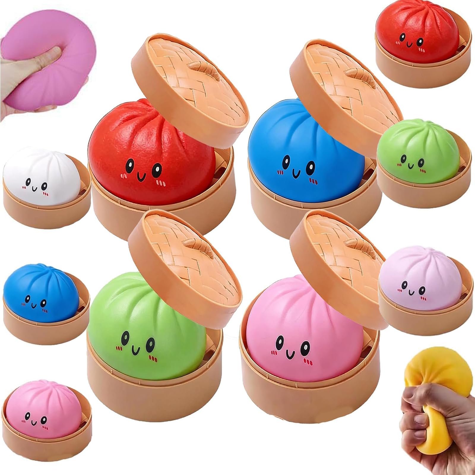 Mystery Dumpling Squishy, 4 Inch Jumbo Dumpling Stress Ball, Squishy Bun, Anxiety Relief Fidget, Soft Squeeze Decompression Dough for Adults Classroom Prizes & Party Favors (Pink) — view 10