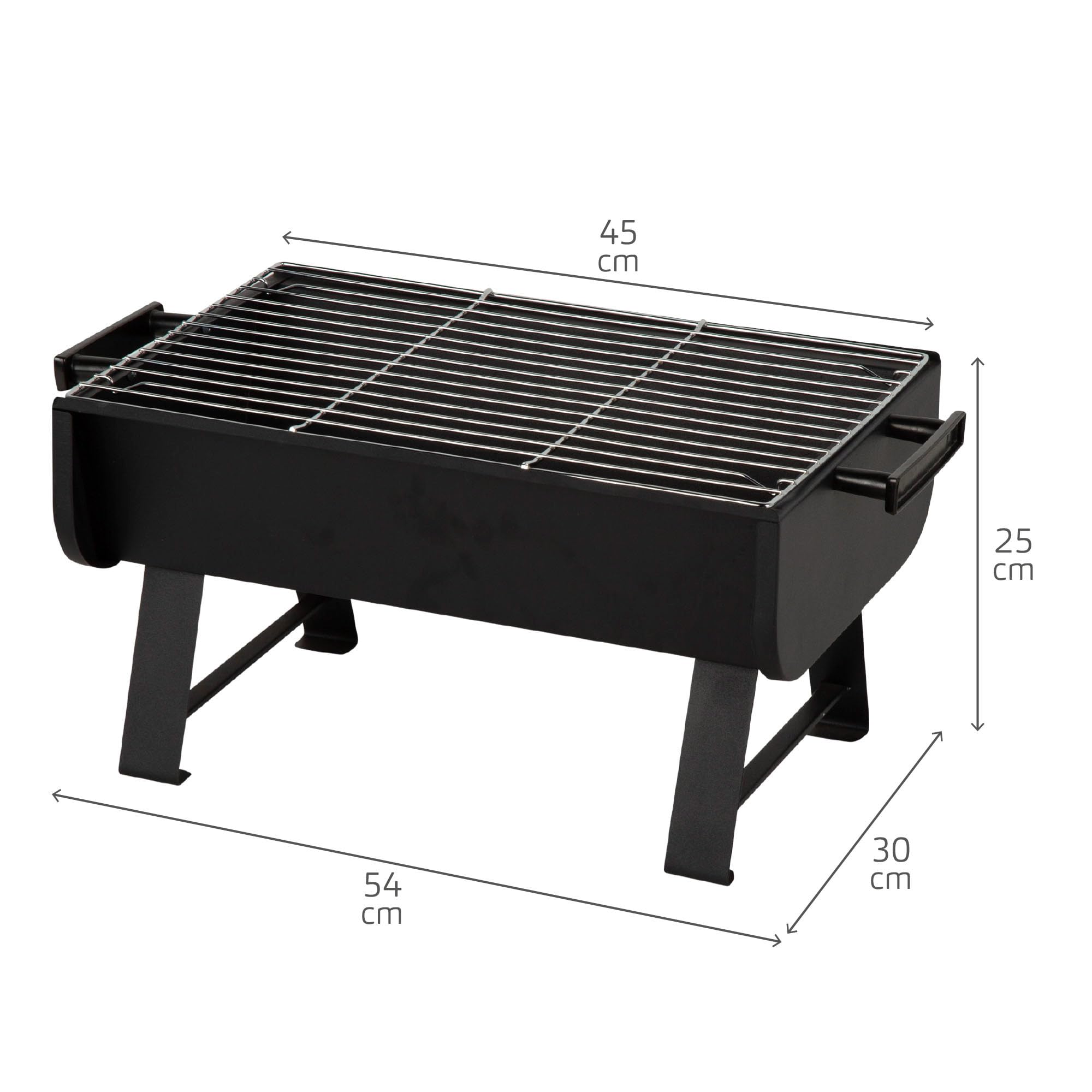 AKTIVE 63168 przenośny grill na węgiel drzewny, stalowy, 45 x 30 x 25 cm, z bocznymi uchwytami i grillem ze stali nierdzewnej, optymalny na kemping
