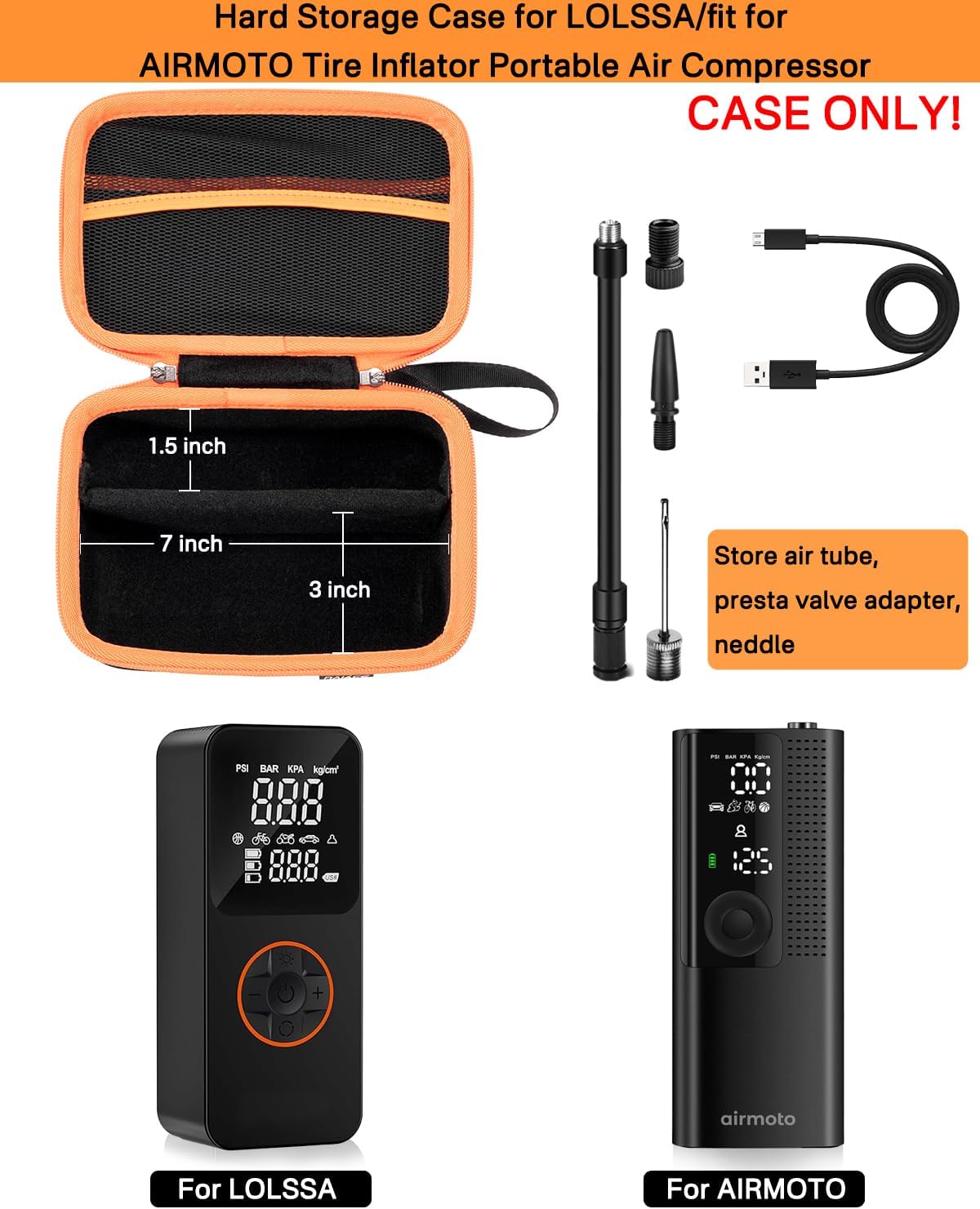 RAIACE Hard Carrying Case Compatible with LOLSSA/fit for GJOSYOI Tire Inflator Portable Air Compressor, Storage Bag with Mesh Pocket for Cables and Accessories.- Black(Black Lining) - Image 2