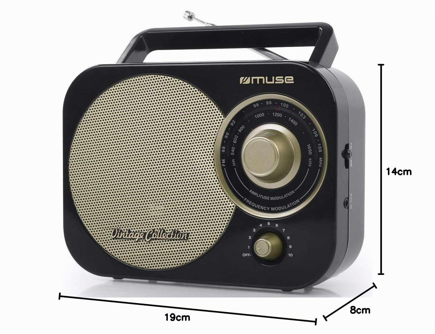 Muse M-055 RB Radio portable Analogique Noir, Or - Radios portables (Portable, Analogique, FM,MW, 88 - 108 MHz, Noir, Or, Uniforme)