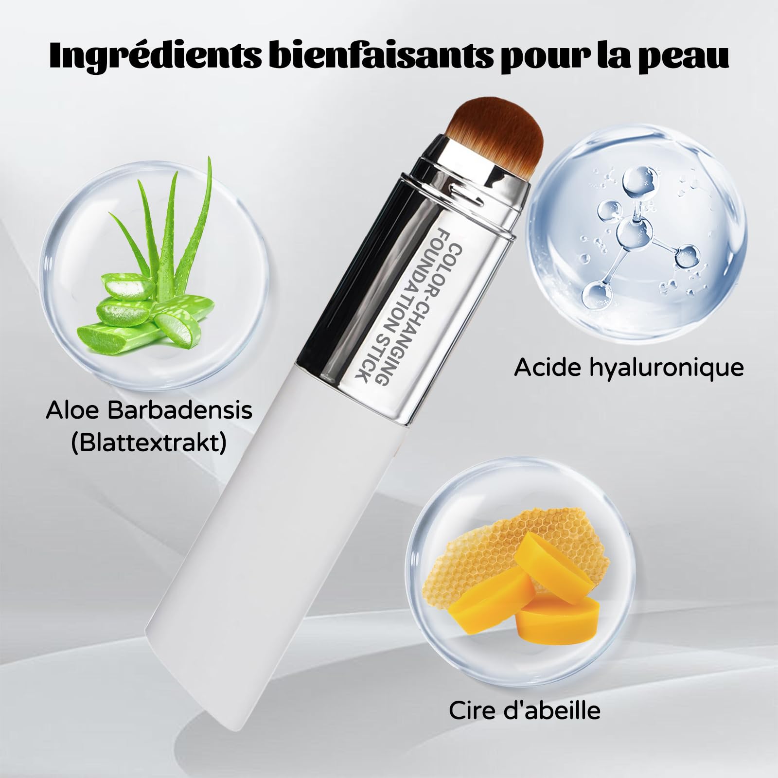 Clarea Fond de Teint 2-en-1 Avec Pinceau Intégré, 2026 Clarea Paris Fond De Teint Stick Coréen, Crème De Recouvrement Hydratante Et Légère, Long Tenue Résistant à L'eau (Couleur naturelle) - 4