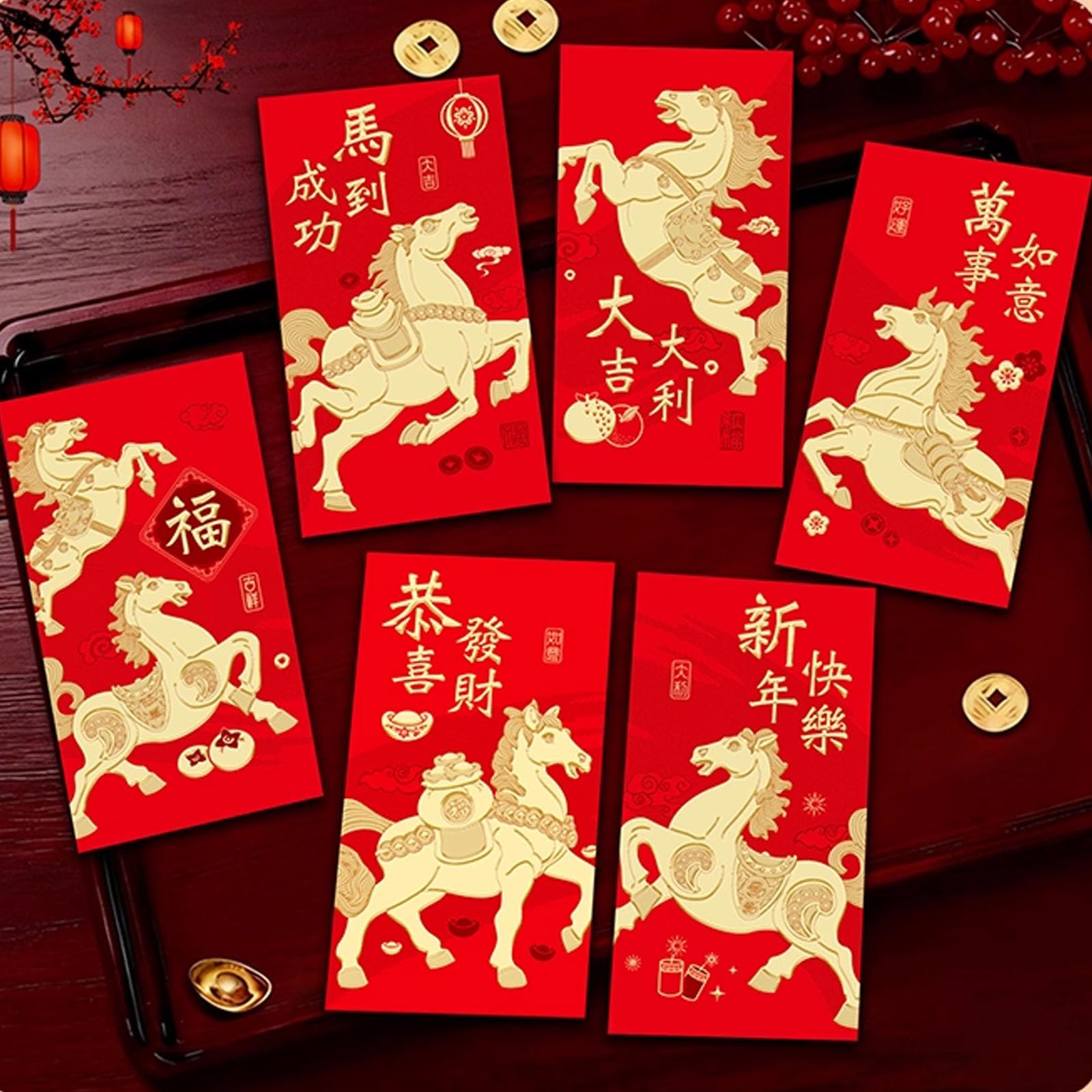 Buste Rosse Cavallo 2026 Capodanno Cinese Hong Bao Regalo Pacchetti Rossi Confezione da 18
