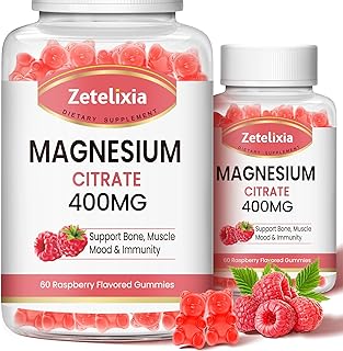 Magnesium Citrate Gummies 400 mg, High Absorption Magnesium Gummies for Adults, Bone, Muscle and Teeth Support, 120 Natural Raspberry Gummies