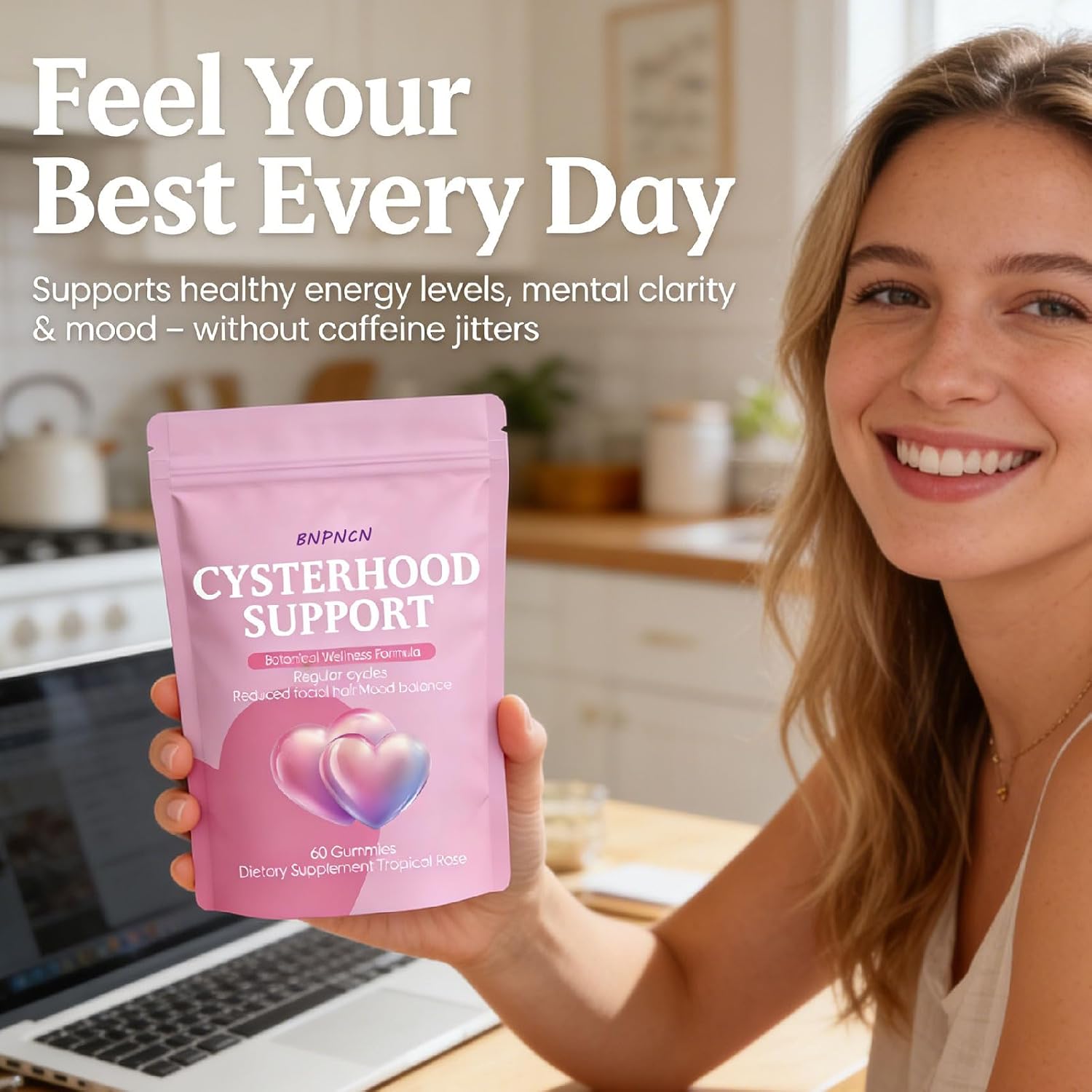 Cysterhood Support Gummies, Women's Gummies with Inositol, Zinc, Vitamin D3 & Vitamin B12, Supports Healthy Energy Levels, Vegan & NO GMO, 60 Gummies (1pcs)