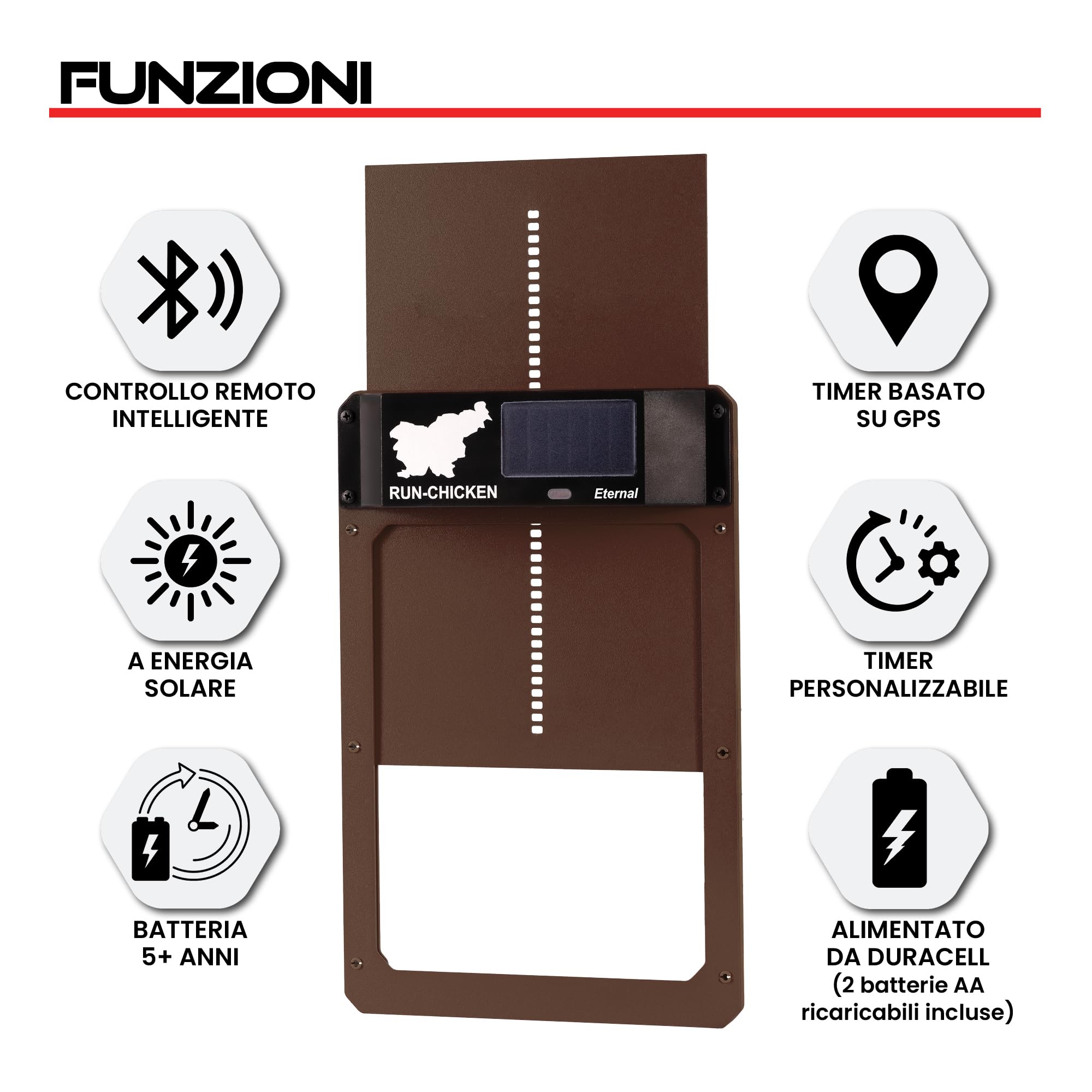 RUN-CHICKEN Porta (marrone) Solar Chicken Coop Door, automatico pollaio elettrico con timer, sensore luce, batteria, energia solare