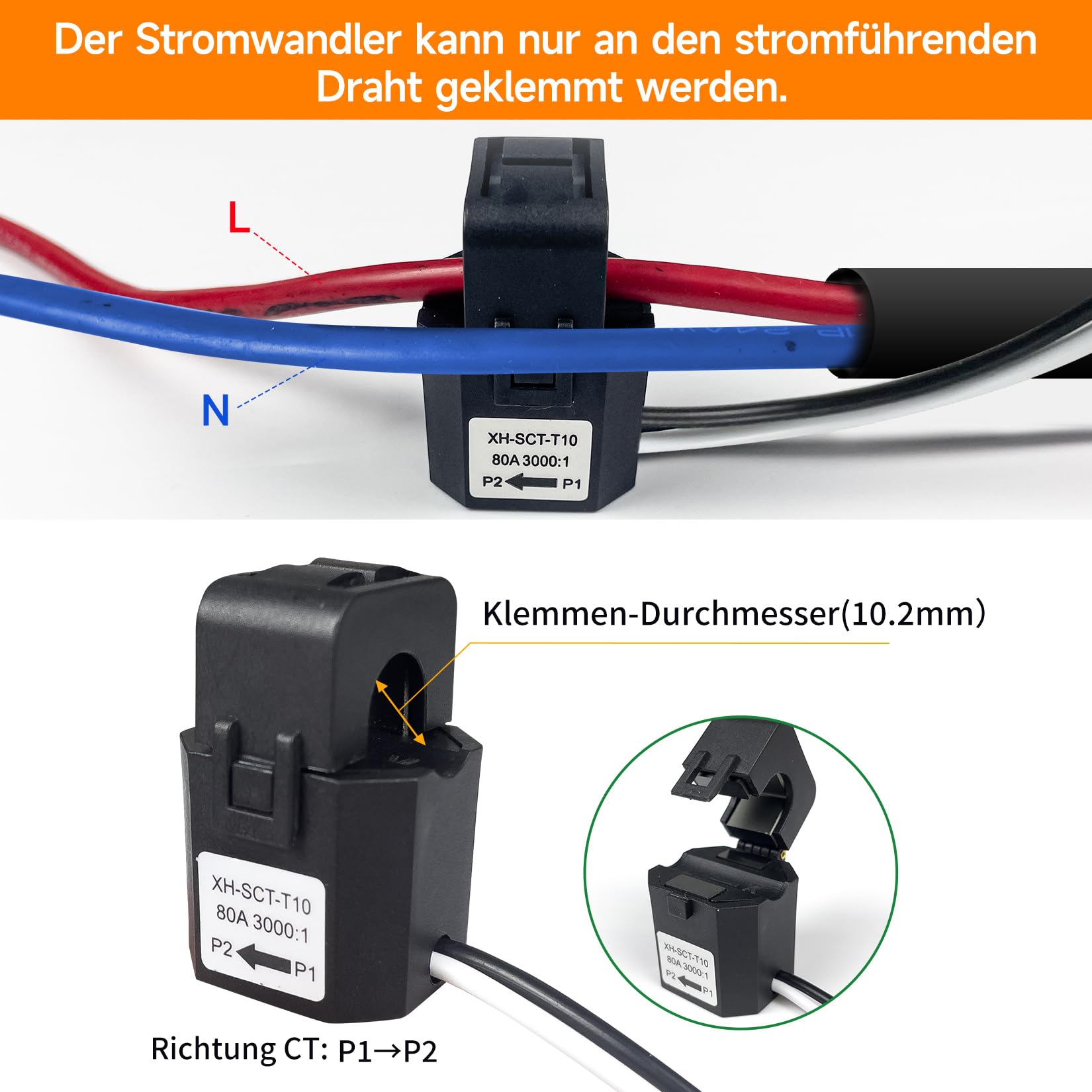 WLAN-Leistungsmonitor, Ein-/Dreiphasen-Energiemonitor, Spannung und Strom in Echtzeit, Alexa- und Google-Steuerung, Überlastschutz (EPMC472*80A)