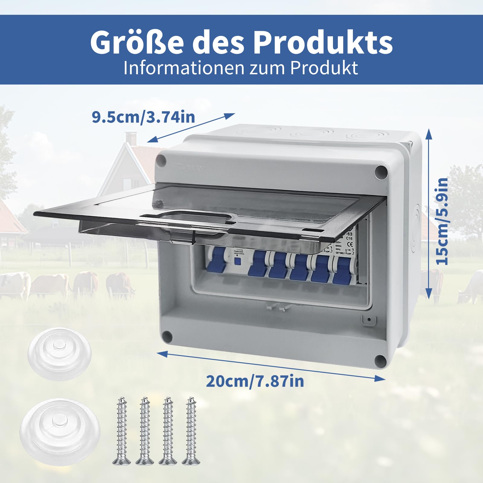 Sicherungskasten Aufputz, Verteilerkasten mit Fi Schutzschalter, IP65 Stromverteilerkasten für Wohnwagen/Garagen/Werkstätten/Villen, Leistungsschalter 63A, AC Trennschalter 3x16A+20A+32A