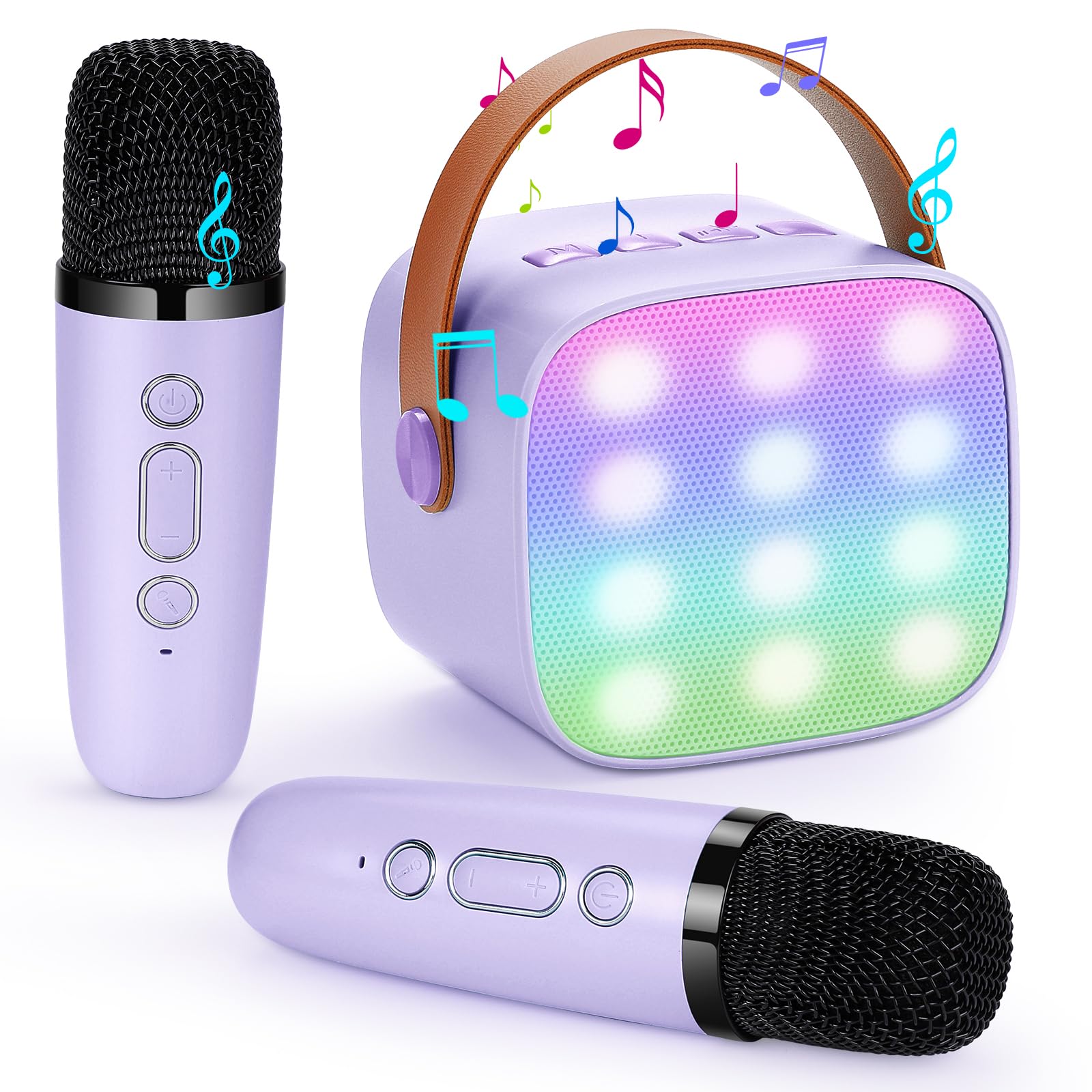 Damcyer Microfono Karaoke Giocattoli con 2 Microfoni Wireless,Karaoke Macchina per Bambini Mini con Bluetooth, Microfono Karaoke Portatile per Bambini e Principianti,Viola