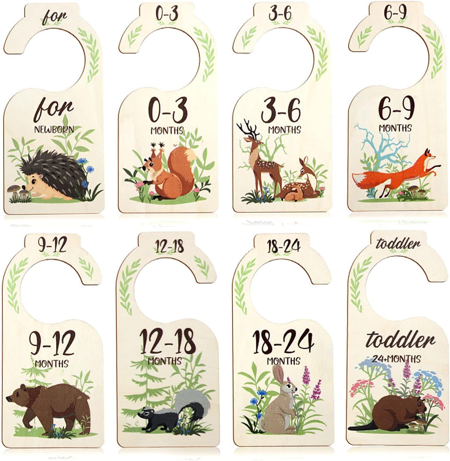 Juformin8Pcs Baby Closet Dividers,Double Sided Baby Closet Organizers,Animal Design Wardrobe Dividers,Wood Baby Closet Size Dividers for Baby Boy Girls (0-24 Months)