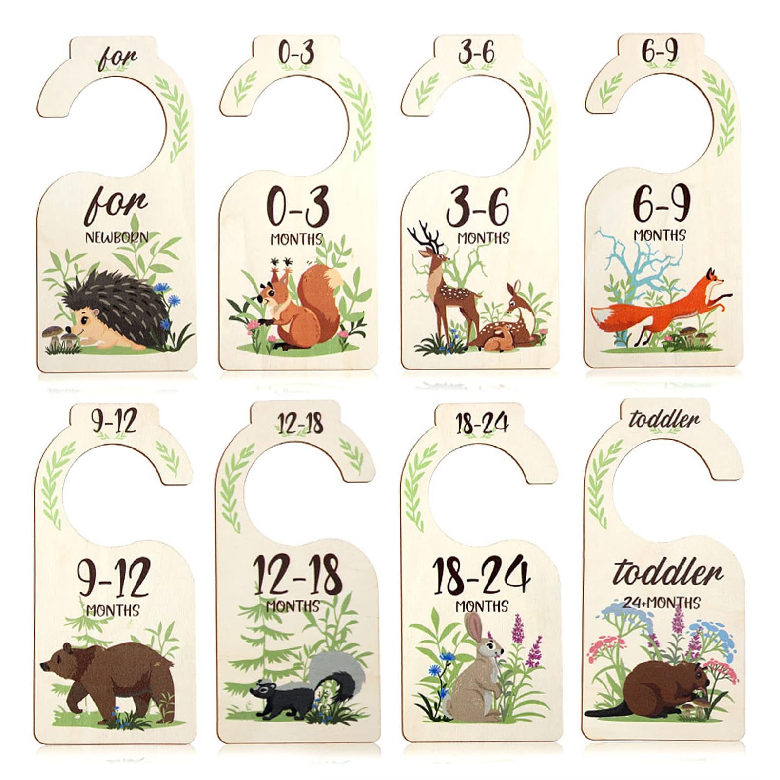 Juformin8Pcs Baby Closet Dividers，Double Sided Baby Closet Organizers，Animal Design Wardrobe Dividers，Wood Baby Closet Size Dividers for Baby Boy Girls (0-24 Months)