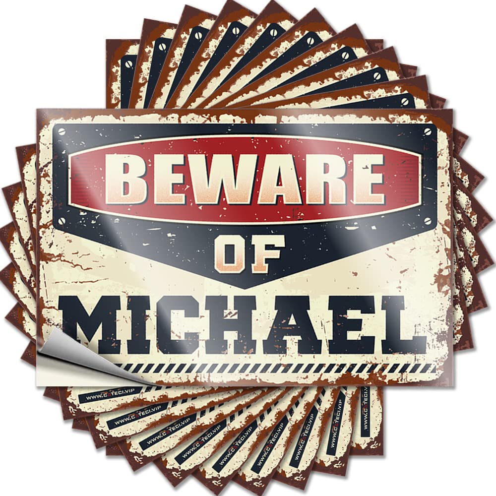 Funny Bumper Sticker Beware of Michael Funny Sticker 10 Pcs Sticker Decals for Cars Prank Stickers(12X18CM)
