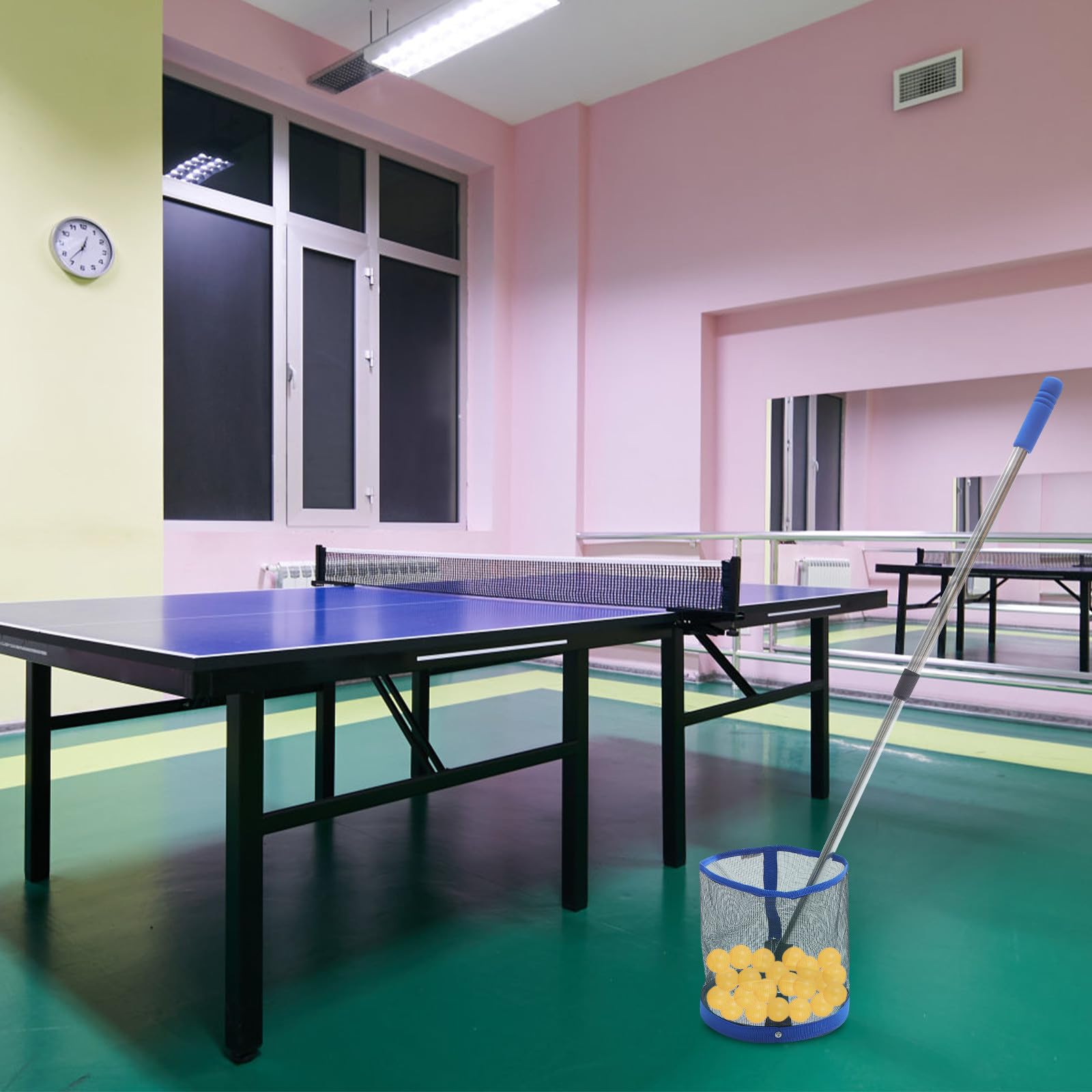 Abaodam Recogedor de Balones de Tenis de Mesa, Recogedor de Bolas Mango Telescópico, Acero Inoxidable y Nylon, Naranja, Ajustable, Portátil y Plegable, para Entrenamiento y Máquina