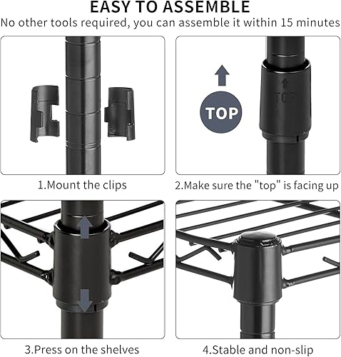 Miniatura 7 de YYkokocat Estantería de alambre ajustable de 6 estantes, estantes de almacenamiento de capacidad de 600 libras para armario, estante de alambre de