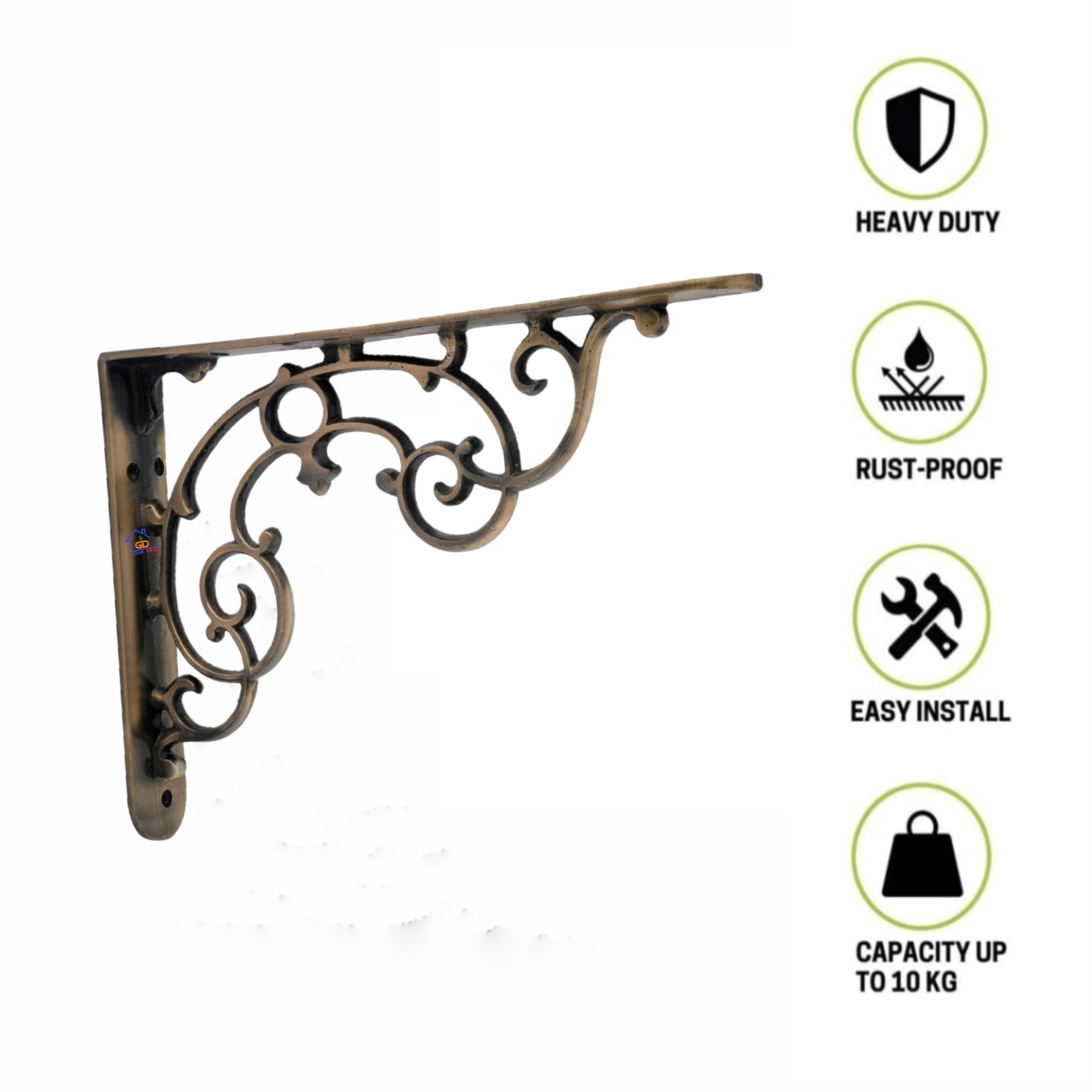 Metal Handcrafted Shelf Bracket for Floating Shelves L Angle Decorative Corner L Shaped Brace Joint Heavy Duty Wall Mounted Shelf Supporter Corner Brace Holder (Pack of 4, Brass Antique) — Amazon image 4
