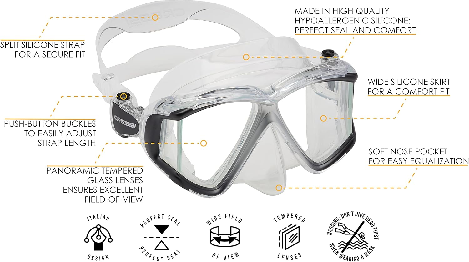 Cressi Perfect View Scuba and Snorkeling Mask in Pure Comfortable Silicone - Liberty Quattro: Designed in Italy