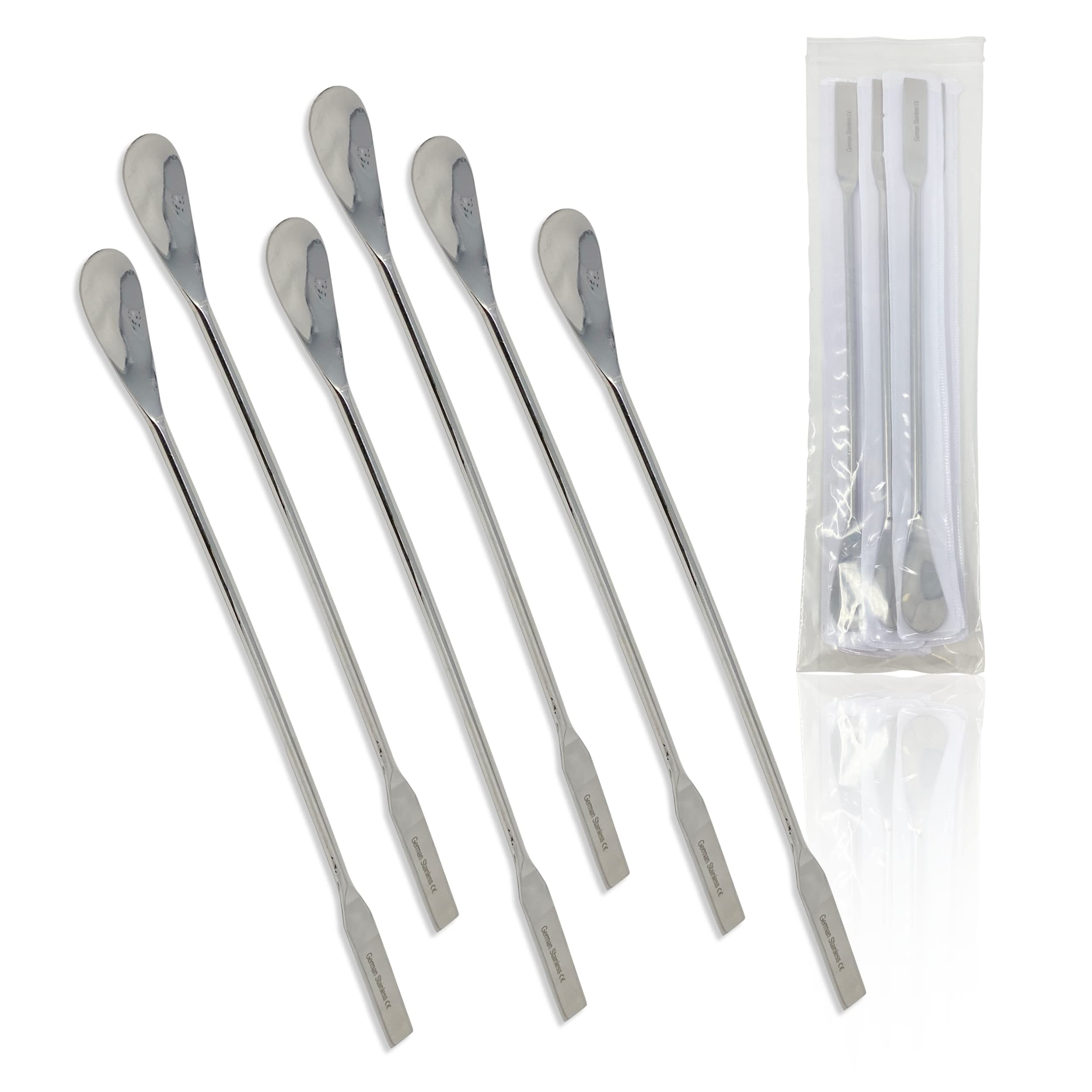 Espátula de laboratorio de acero inoxidable con extremos planos cuadrados/cuchara - 9 pulgadas (6PK)