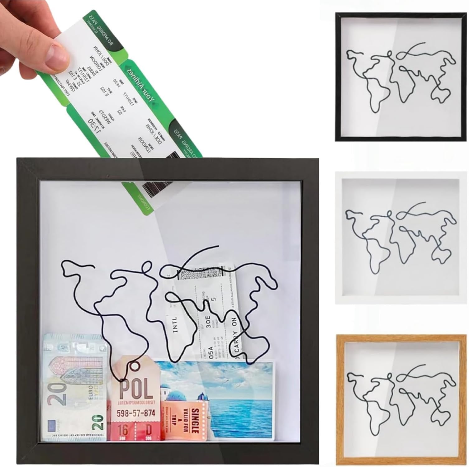 House of Quirk Travel Adventure Archive Shadow Box for Memories, Shadow Keepsake Box with Slot On Top, Life in a Shadow Box Travel Gift Frame (11.5'' x 11.5" inch Large, Black)
