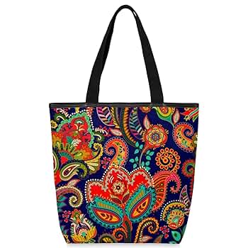 KOBLEN Paisley Style Canvas Tote Bag Reusable Grocery