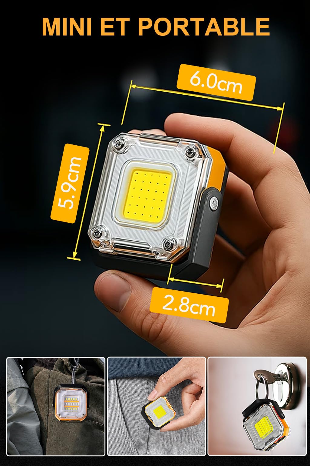 Mini Projecteur LED Rechargeable 2 Pack, 1500mAh, 8 Modes 1200 LM | EDC Eclairage Chantier Portable, Magnétique, Lumière Rouge et Bleue pour Atelier, Chantier, Mécanique Auto