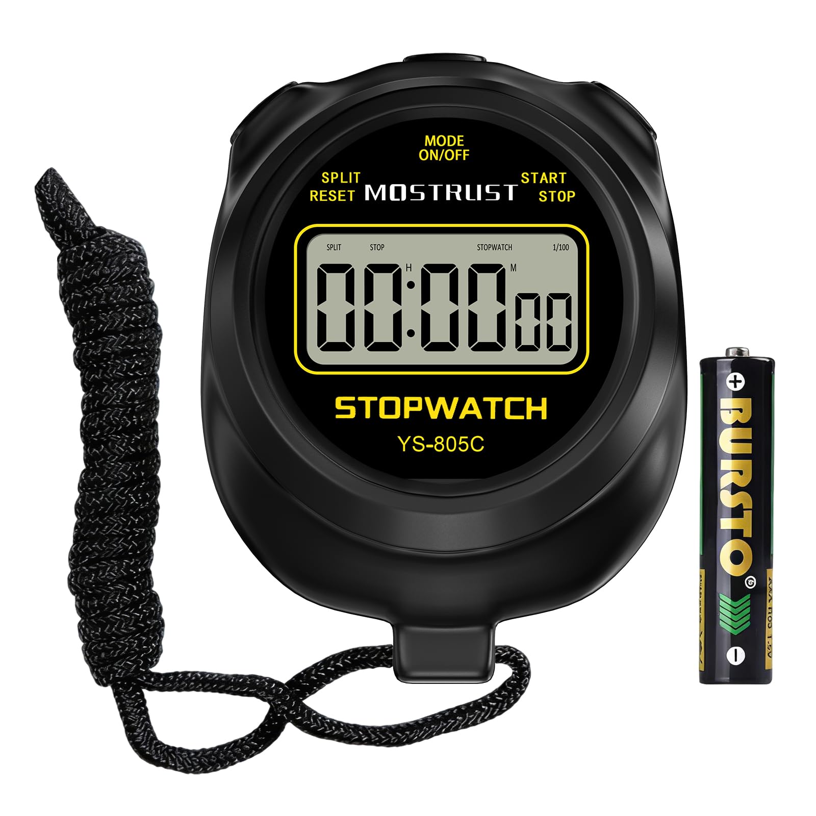 Cronometro digitale semplice, cronometro con memoria singola, timer conto alla rovescia, on/off, batteria AAA (inclusa), adatto ai bambini, per studenti, allenatori (nero)