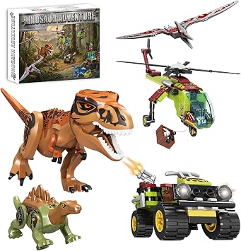 Dinosaur Adventure Building Set with Articulated Limbs & Working Winch, Realistic T-Rex Model Kit for Display, Action Capture Vehicle with Movable Parts, 319 Pcs Compatible with