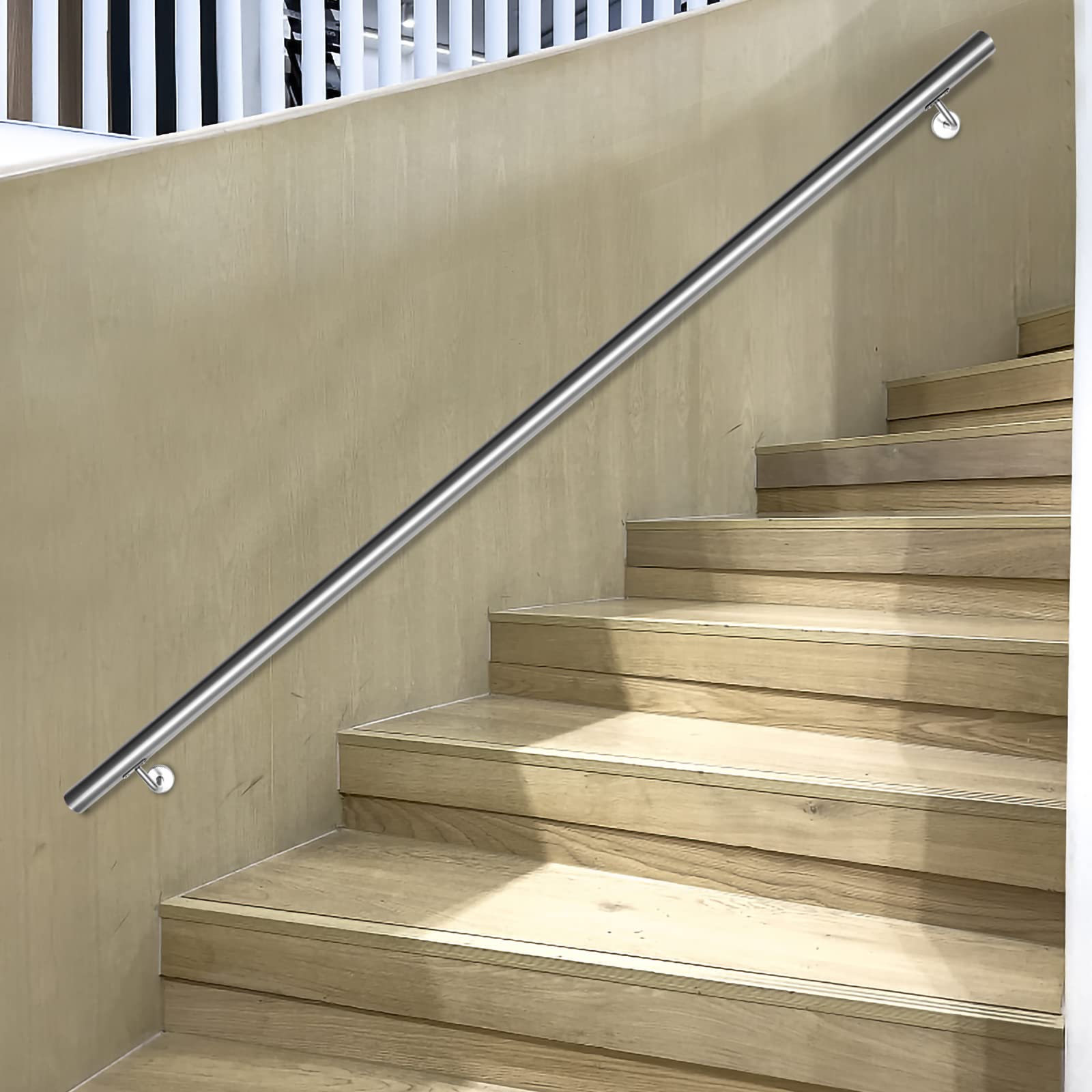 Pasamanos de acero inoxidable para escaleras, pasamanos de pared, escaleras, barra para interior y exterior, incluye soporte de pared y tapas de extremos, diámetro de 42 mm, longitud: 100 cm