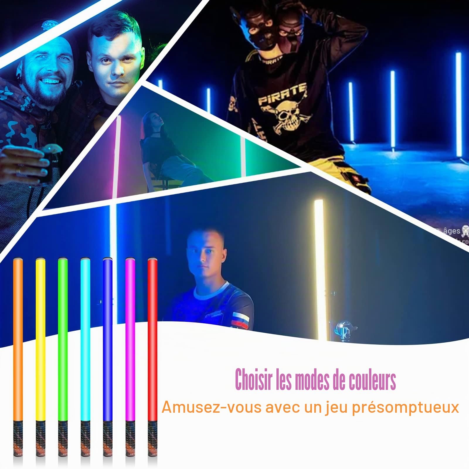 Lampe vidéo LED Portable avec trépied, 2 Pièces LUXCEO Barre lumineuse à tube RVB , intensité Variable et mémoire, Batterie intégrée 2000 mAh, Lampe Photo RVB pour DJ,Youtube, TikTok, Jeu en Streaming