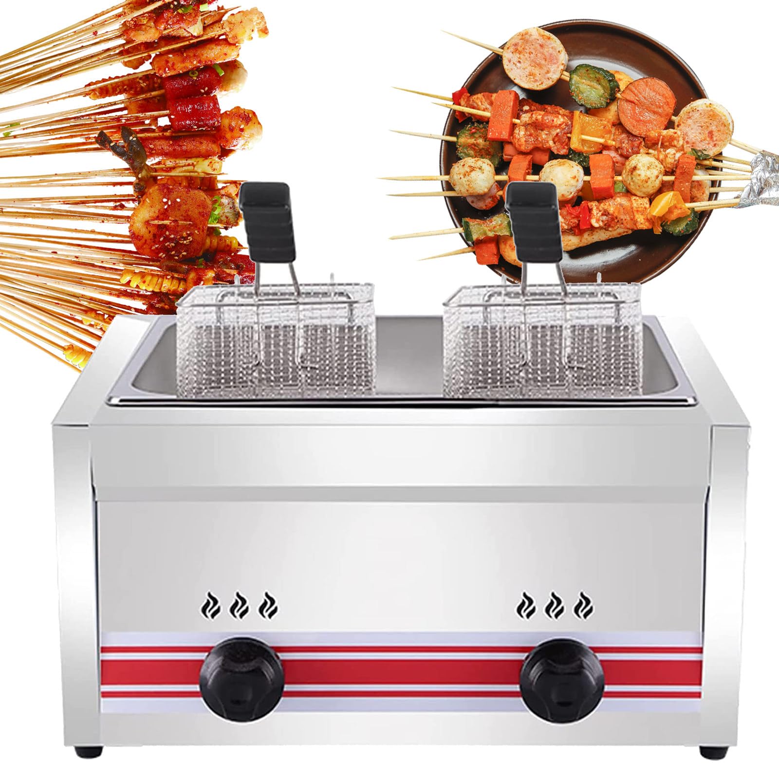 Friggitrice a Gas di Grande capacità 10/20/30 L, Friggitrice Commerciale in Acciaio Inossidabile, Controllo della Temperatura Autonomo, con Cestelli E Coperchi per Friggitrice,A20L