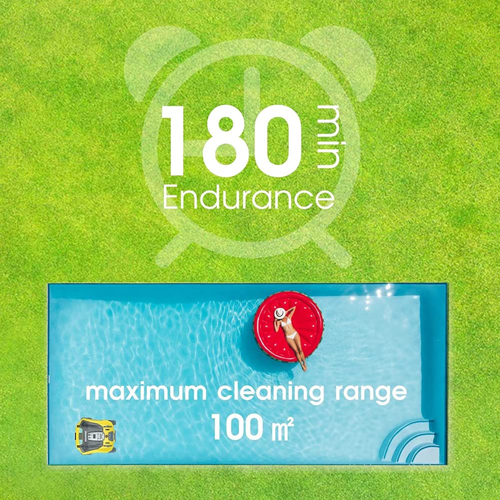 Pulitore automatico per piscine senza fili, pulitore per piscine senza fili, aspirapolvere per piscine fuori terra e piscine interrate con autonomia di 300 minuti, per superficie della piscina fino